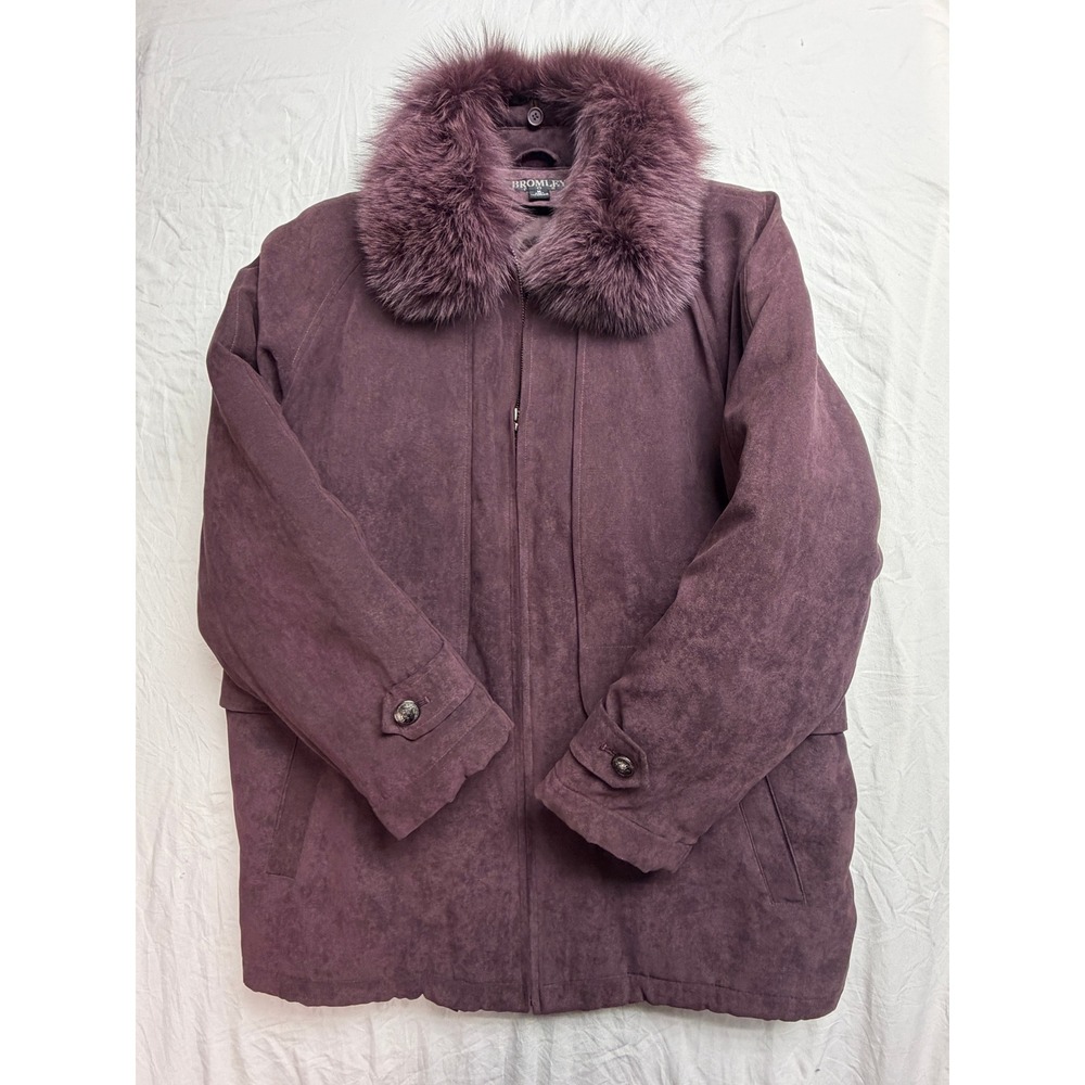 Bromley Sport Plum Faux Suede Parka Faux Fur Collar Thermolite Insulated Medium